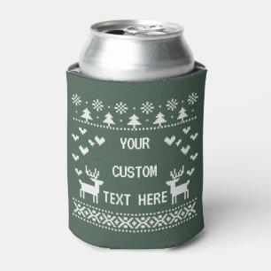 Custom Text Christmas Ugly Sweaters Couple Funny Can Cooler