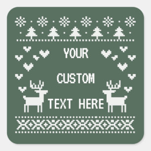 Custom Text Christmas Ugly Sweaters Couple Funny Square Sticker