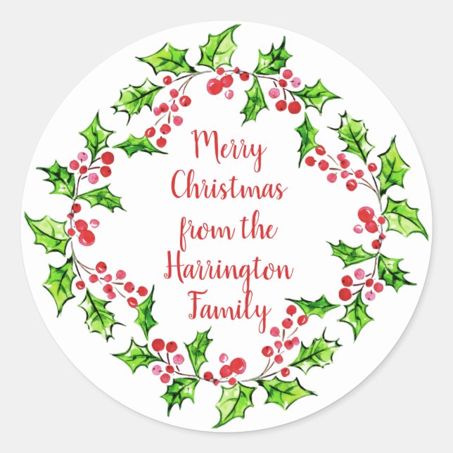 Custom text Christmas Wreath stickers (Front)