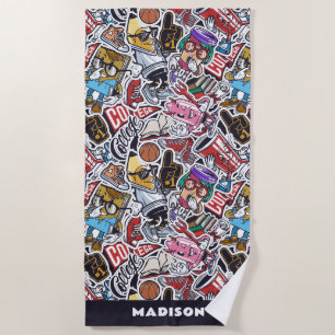 Custom Text College Comics Pattern Beach Towel