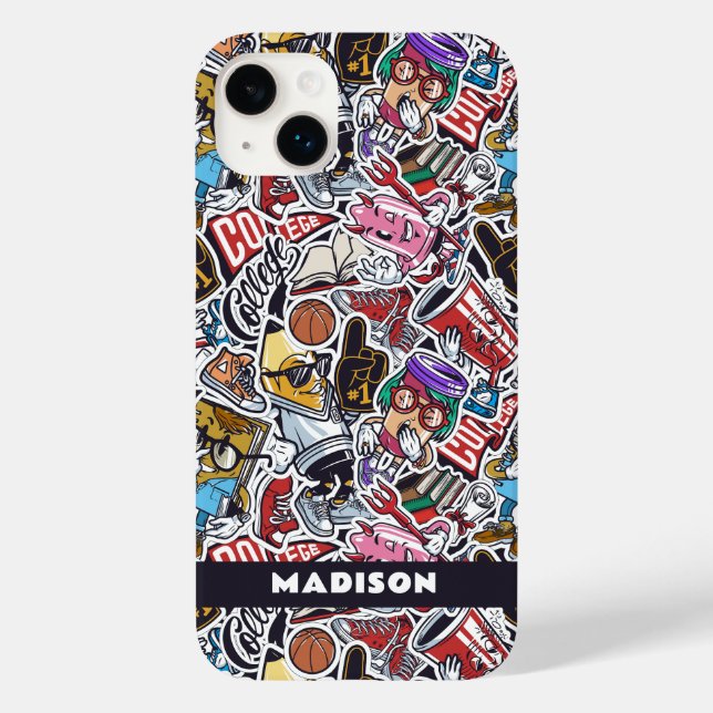 Custom Text College Comics Pattern Case-Mate iPhone Case (Back)