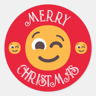 Custom Text & Colors Winking Face Emojis Christmas Classic Round Sticker