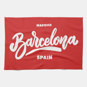 Custom Text & Colour Barcelona Tea Towel