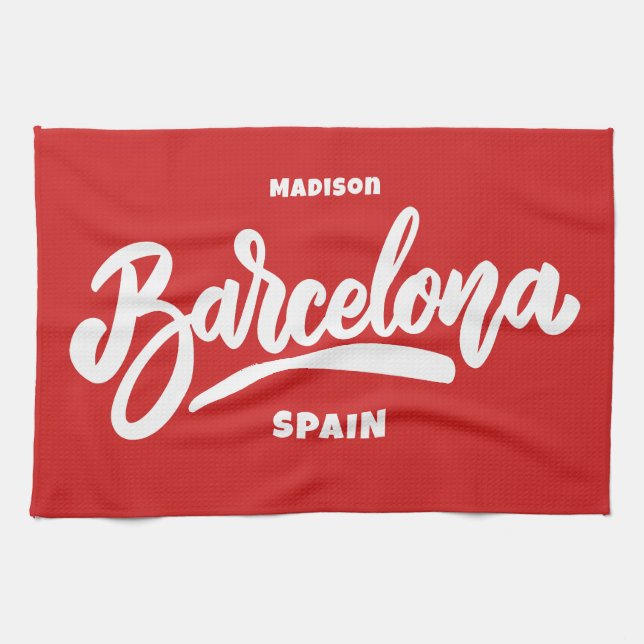 Custom Text & Colour Barcelona Tea Towel (Horizontal)