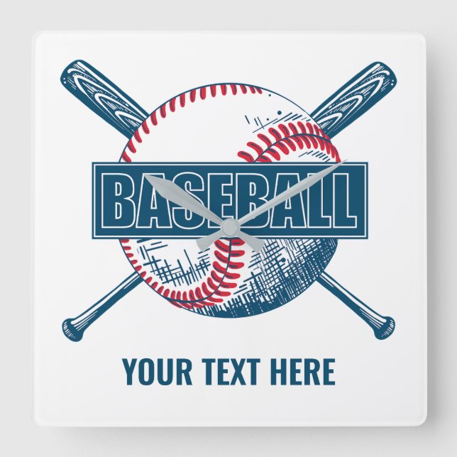 Custom Text & Colour Baseball Square Wall Clock (Front)