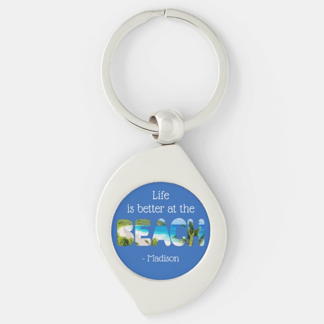 Custom text & colour BEACH Key Ring (Front)