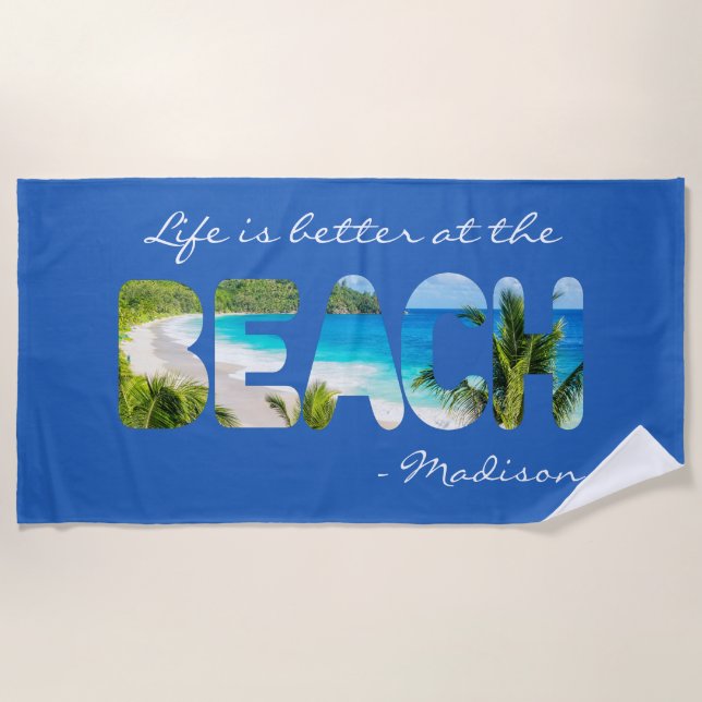 Custom text & colour BEACH Towel (Front)