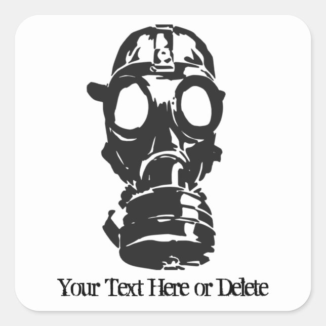 Custom Text/Colour Black Retro Gas Mask Respirator Square Sticker (Front)