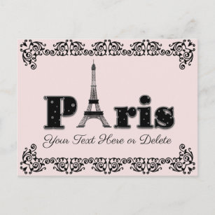 Custom Text/Colour Blush Pink Paris Eiffel Tower Postcard