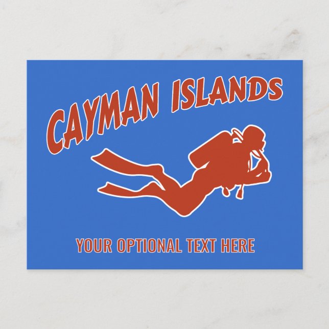 Custom Text & Colour Cayman Islands Scuba Diver Postcard (Front)