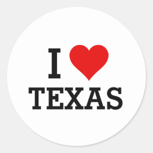 Custom Text & Colour Classic I Love Texas Red Hear Classic Round Sticker