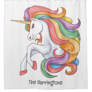 Custom Text & Colour Colourful Unicorn Shower Curtain
