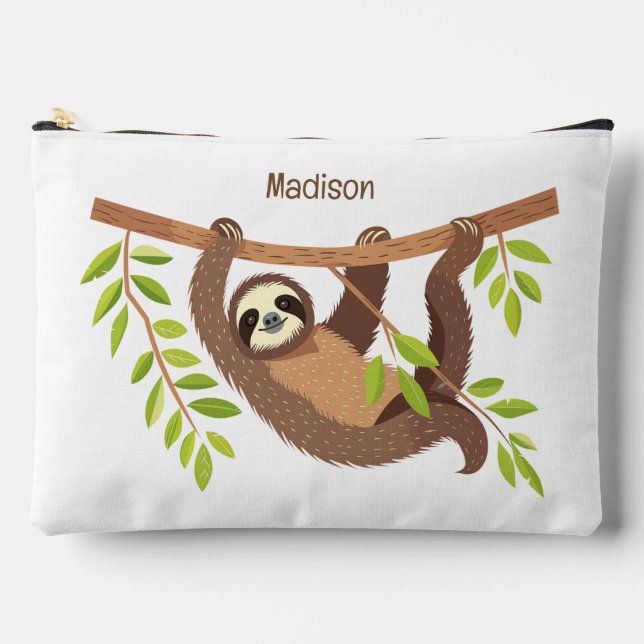 Custom Text & Colour Cute Sloth Accessory Pouch (Front)