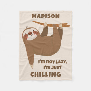 Custom Text & Colour Cute Sloth Fleece Blanket