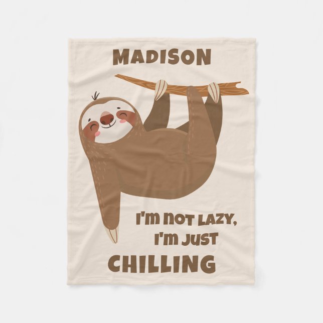Custom Text & Colour Cute Sloth Fleece Blanket (Front)
