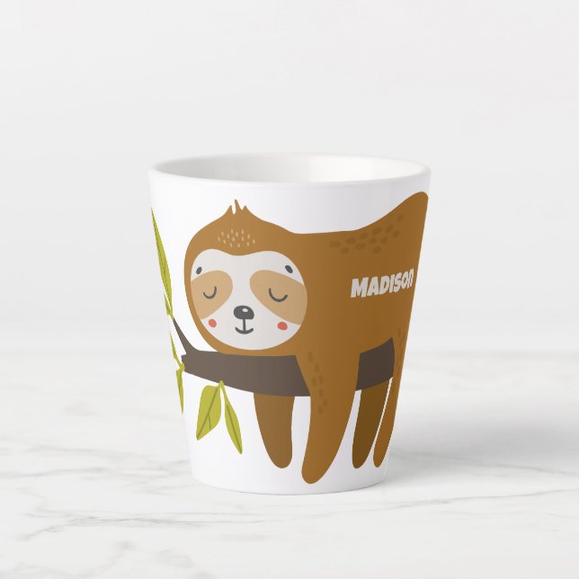 Custom Text & Colour Cute Sloth Latte Mug (Front)