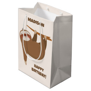 Custom Text & Colour Cute Sloth Medium Gift Bag