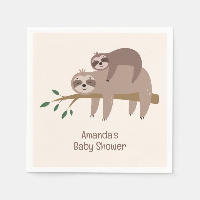 Custom Text & Colour Cute Sloth Napkin (Front)