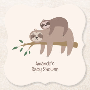 Custom Text & Colour Cute Sloth Paper Coaster