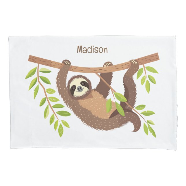 Custom Text & Colour Cute Sloth Pillowcase (Front)