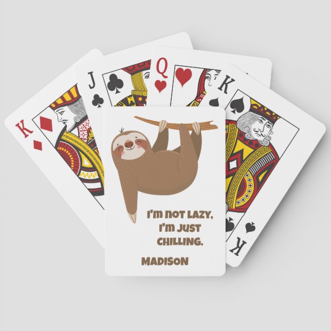 Custom Text & Colour Cute Sloth Playing Cards (Back)