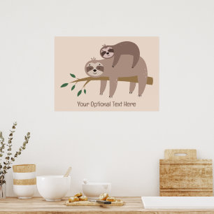 Custom Text & Colour Cute Sloth Poster