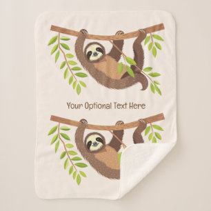 Custom Text & Colour Cute Sloth Sherpa Blanket