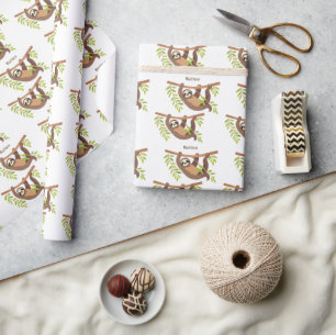 Custom Text & Colour Cute Sloth Wrapping Paper