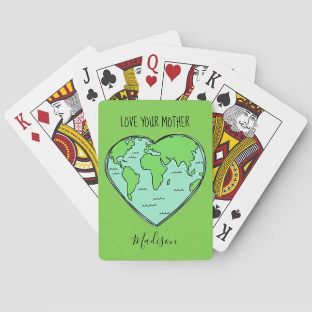 Custom text & colour Earth Love playing cards (Back)