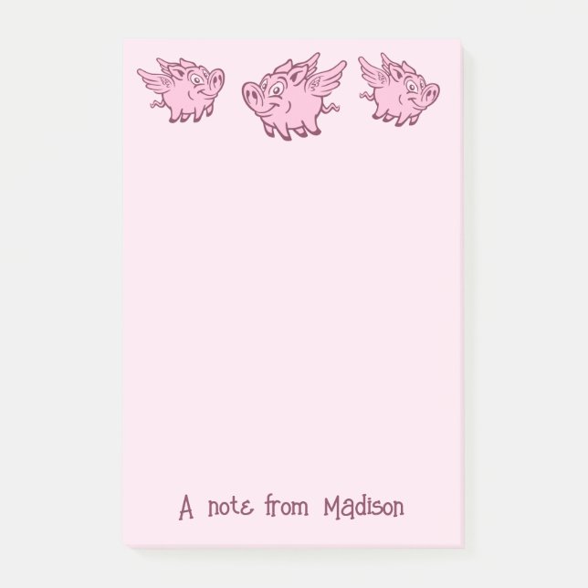 Custom Text & Colour Flying Pigs Post-it Notes (Front)