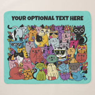 Custom Text & Colour Funny Cats Illustration Sherpa Blanket