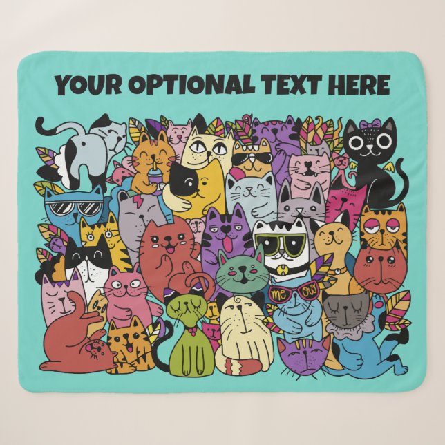 Custom Text & Colour Funny Cats Illustration Sherpa Blanket (Front (Horizontal))