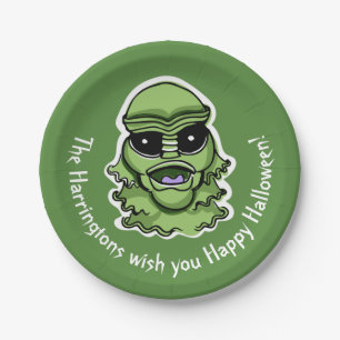 Custom text & colour Halloween Creatures 4/4 Paper Plate