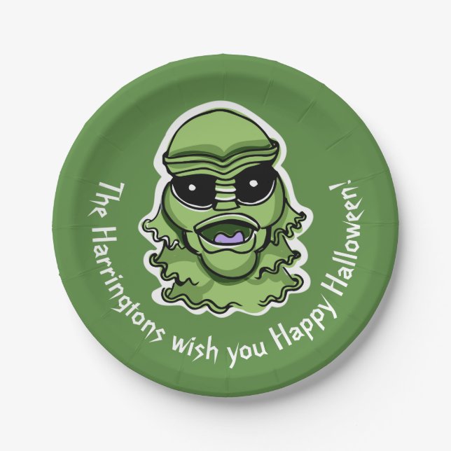 Custom text & colour Halloween Creatures 4/4 Paper Plate (Front)