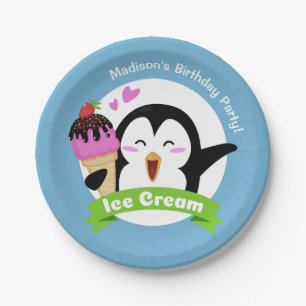 Custom text & colour Ice Cream Penguin paper Paper Plate