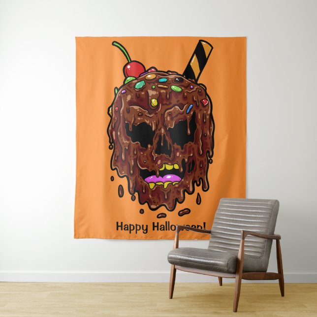 Custom text & colour Ice Cream Skull tapestry (In Situ)