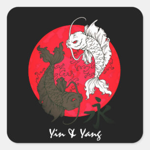 Custom Text/Colour Japanese Koi Fish Yin Yang Styl Square Sticker