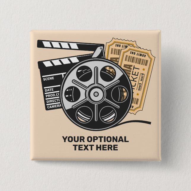 Custom Text & Colour Movie 15 Cm Square Badge (Front)