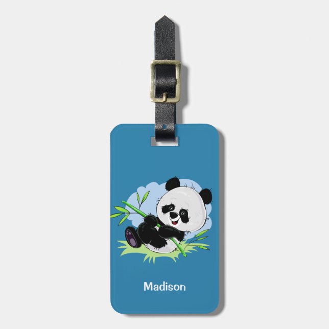 Custom text & colour Panda luggage tag 2/4 (Front Vertical)