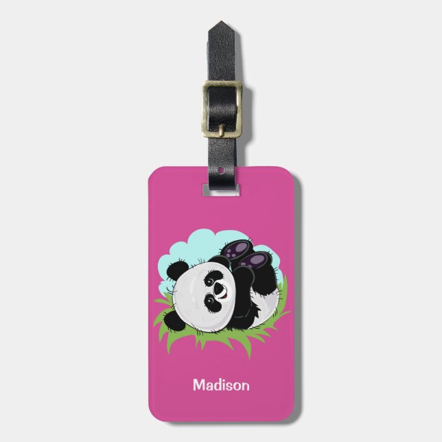 Custom text & colour Panda luggage tag 3/4 (Front Vertical)