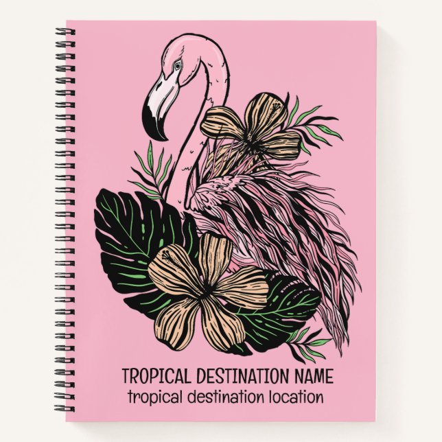 Custom Text & Colour Pink Flamingo Notebook (Front)