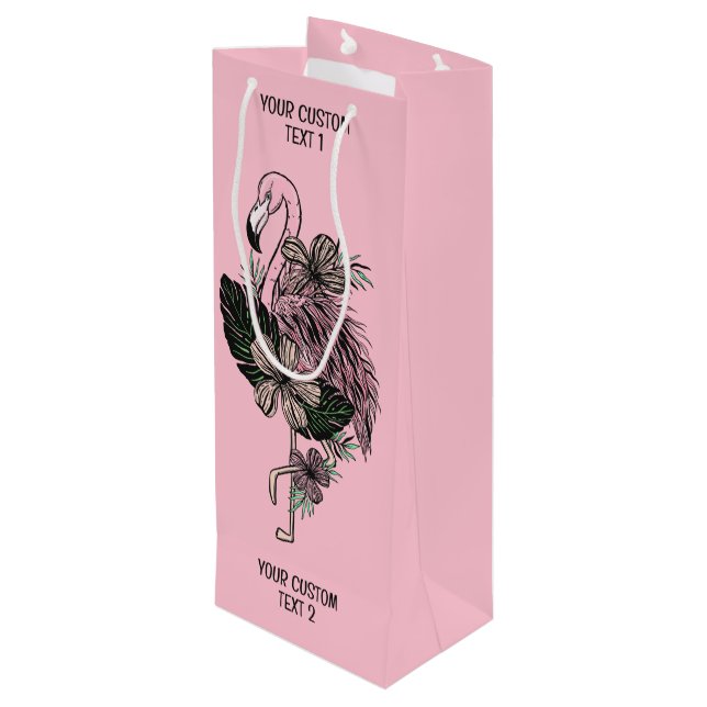 Custom Text & Colour Pink Flamingo Wine Gift Bag (Back Angled)