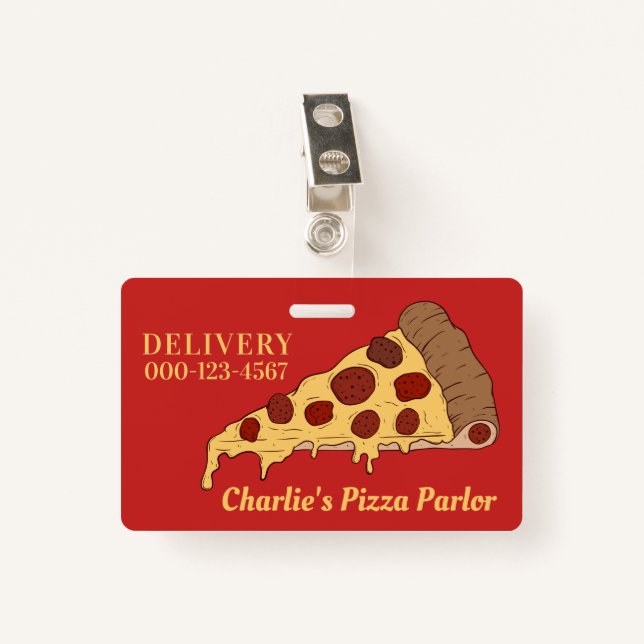 Custom Text & Colour Pizza Slice badges ID Badge (Front with Clip)