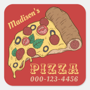 Custom text  & colour PIZZA stickers