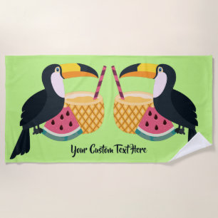 Custom text & colour Toucan Illustration Beach Tow Towel