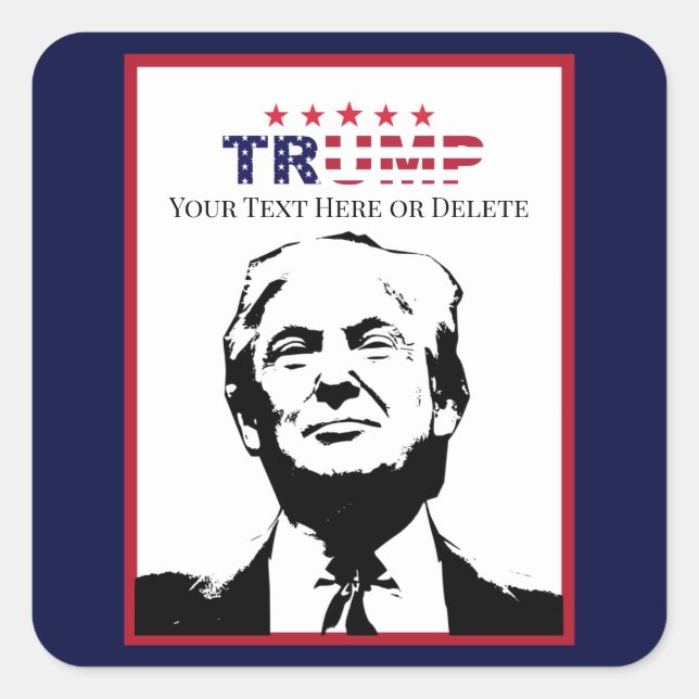 Custom Text/Colour Trump '24 Photo Red White & Blu Square Sticker (Front)