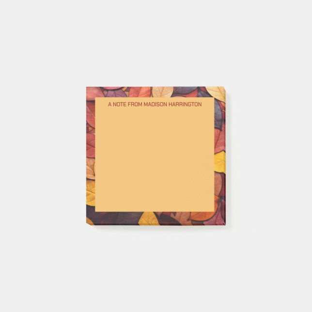 Custom Text Colourful Autumn Leaves Post-it Notes (Front)