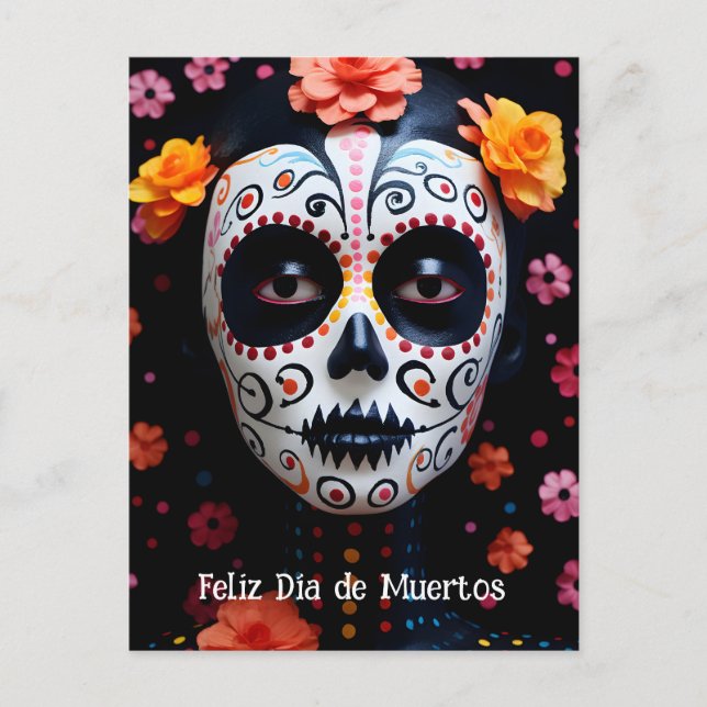 Custom text 💀 colourful La Catrina Postcard (Front)