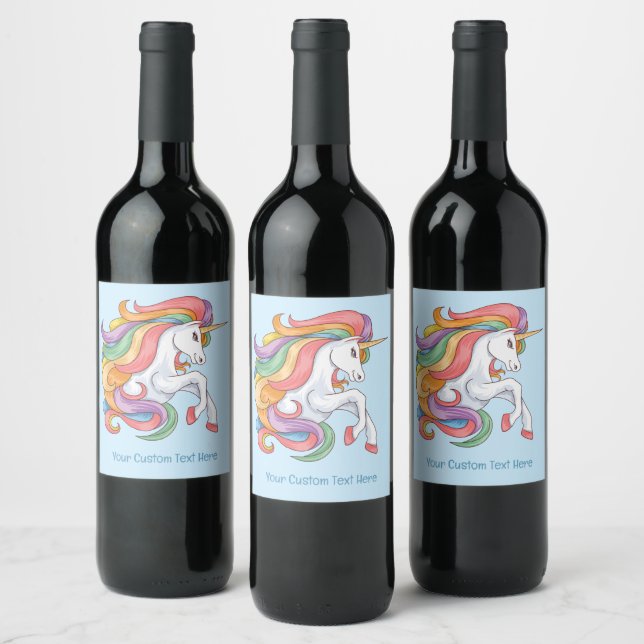 Custom Text Colourful Unicorn Wine Label (Bottles)