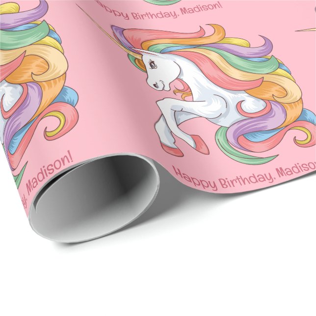 Custom Text Colourful Unicorn Wrapping Paper (Roll Corner)